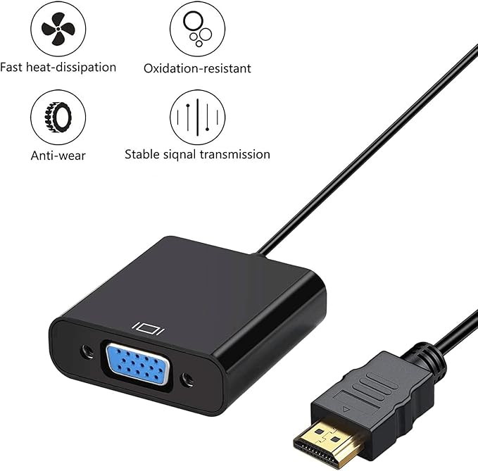 HDMI to VGA Adapter, Gold-Plated HDMI to VGA Converter (Male to Female), HDMI Adapter Compatible for Computer, Laptop, PC, Monitor, Projector, HDTV, Chromebook, Raspberry Pi, Xbox and More