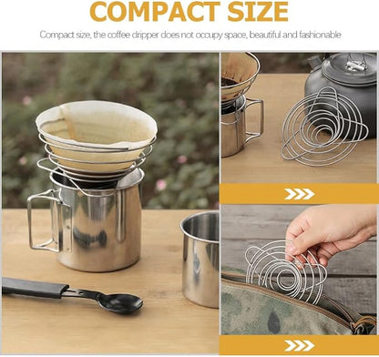 Cabilock Foldable Stainless Steel Coffee Filter Dripper Portable Cone Funnel - Image 3