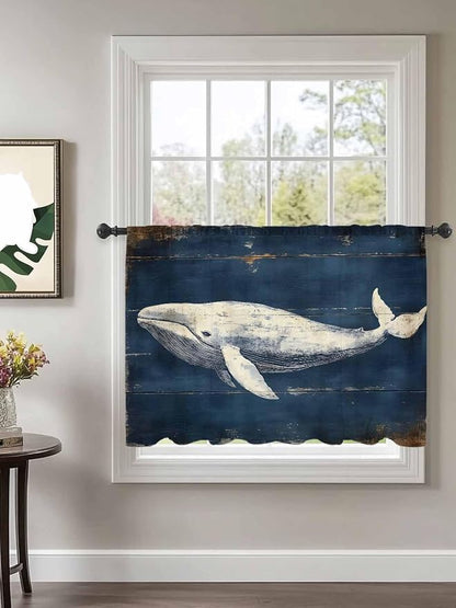 Sheer Curtains 45 Inch Length, Ocean Vintage Whale Semi Sheer Curtains Light - Image 2