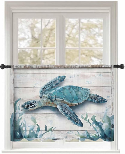 Sheer Curtains 54 Inch Length, Teal Green Sea Turtle Semi Sheer Curtains Light by Unknown