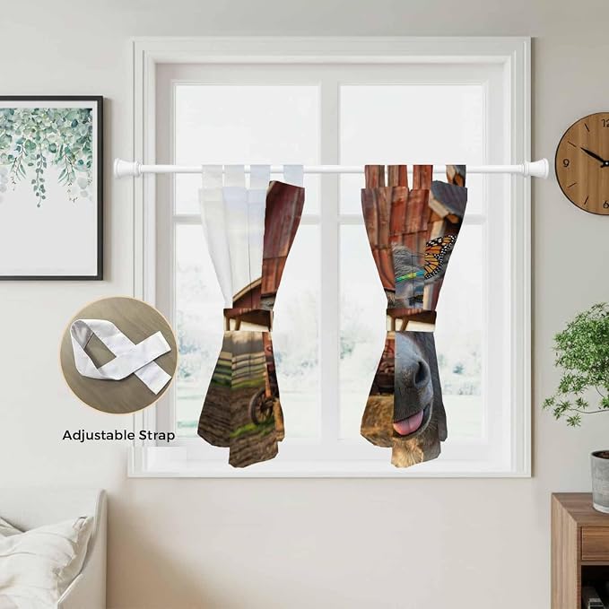 Farm Donkeys Kitchen Curtains 45 Inch Length, Short Cafe Window Curtains Tab Top - Image 5