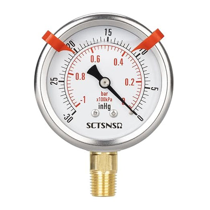 -30 inHg to 0 Vacuum Pressure Gauge, Glycerin Liquid Filled, 2.5 inch Dial - Image 8