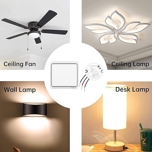 Self-Powered Wireless Light Switch and Receiver Kit, Linptech Remote Control ON/Off for Home LED Plug in Ceiling Lights, Closet Lamp, Pull Chain Light, Pool Lights, Fan - No Battery No Wiring, White