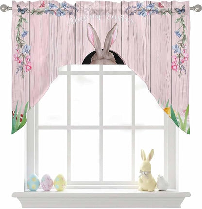Swag Valance Curtains, Easter Cute Rabbit and Colorful Eggs Rod Pocket Valances - Image 9