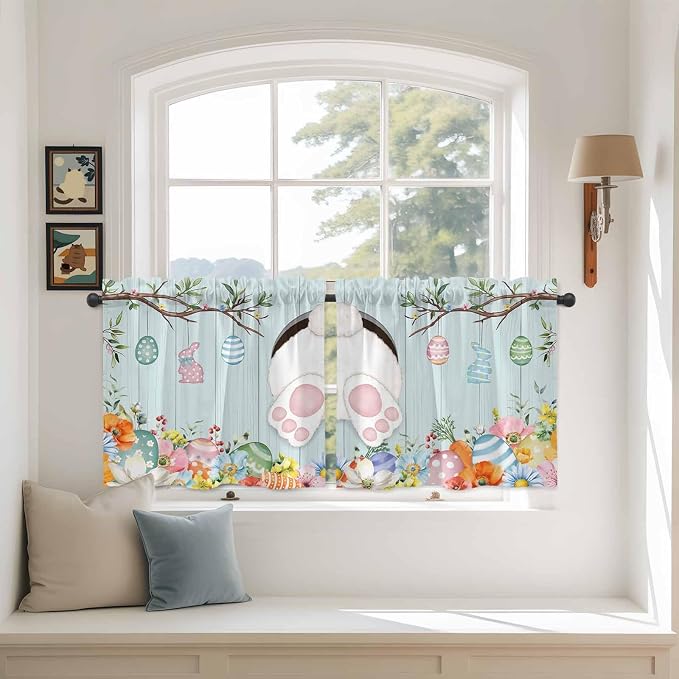 Easter Bunny Kitchen Tier Curtains 36 Inch Long 2 Panel Set, Rod Pocket Half by Unknown