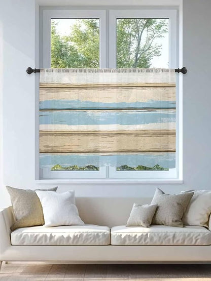 Sheer Curtains 54 Inch Length, Vintage Geometric Blue Semi Sheer Curtains Light - Image 4