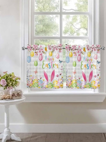 Happy Easter Half Window Curtain 36 Inches Long, Spring Watercolor Bunny Eggs - Image 7