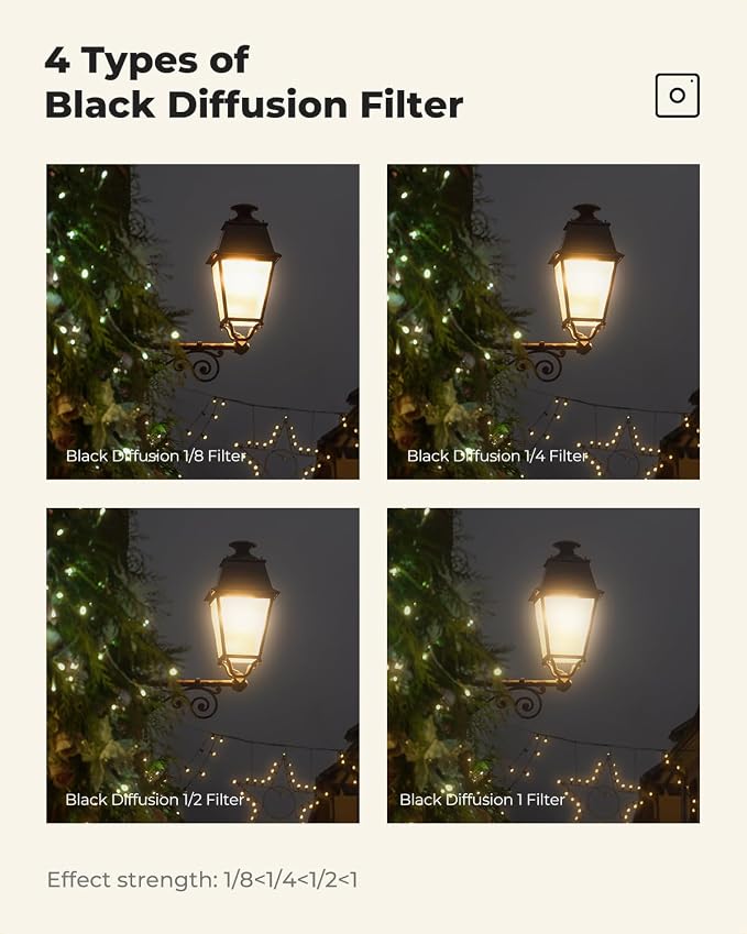 K&F Concept 77mm Black Diffusion 1/8 Filter, Mist Dreamy Cinematic Effec Filter - Image 6