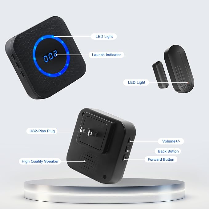 Wireless Door Chime for Business When Entering Door Chimes When Door Opens for Home Door Sensor Alarm with 800Ft Range 55 Chimes 5 Volume Levels Adjustable Number Display(3 Receiver & 3 Sensor)