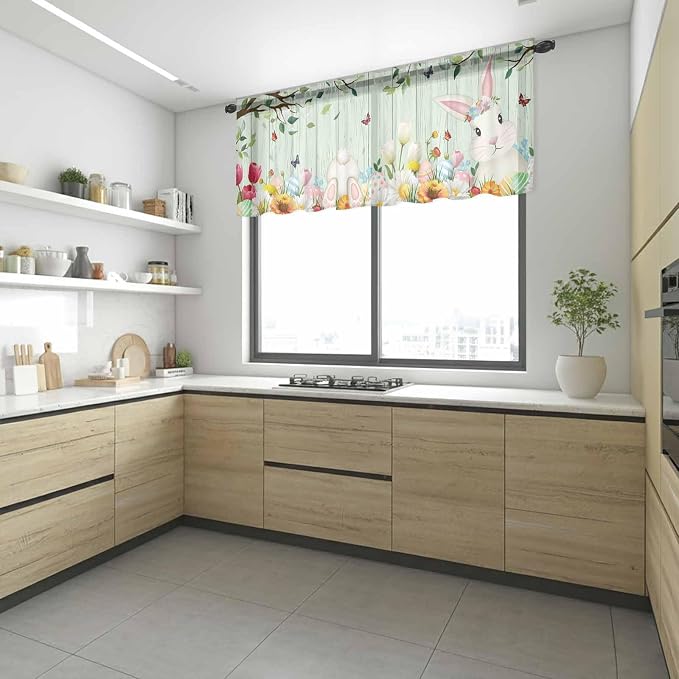 Easter Sheer Valances for Windows 42"x18", Light Filtering Kitchen Curtains - Image 6