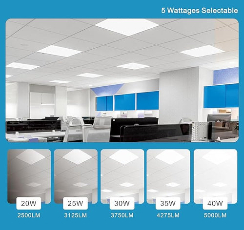 2x2 LED Light Flat Panel, 20/25/30/35/40W, 5 Color Temps 3K/3.5K/4K/5K/6.5K, Dimmable Recessed Drop Ceiling Lights, 2500-5000 Lumens, Lay in Fixture for Office, 120-277V, ETL DLC (6, Pack)