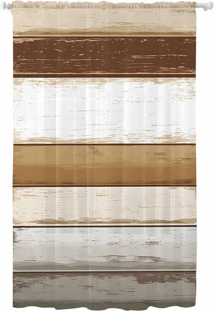 Sheer Curtains 96 Inches Long, Vintage Country Geometric Striped Privacy Voile by Unknown