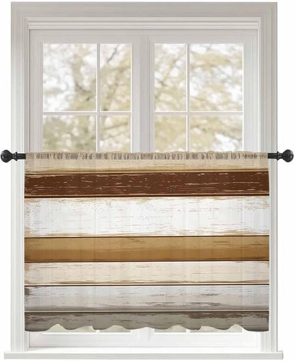 Sheer Curtains 54 Inch Length, Vintage Country Geometric Striped Privacy Voile by Unknown