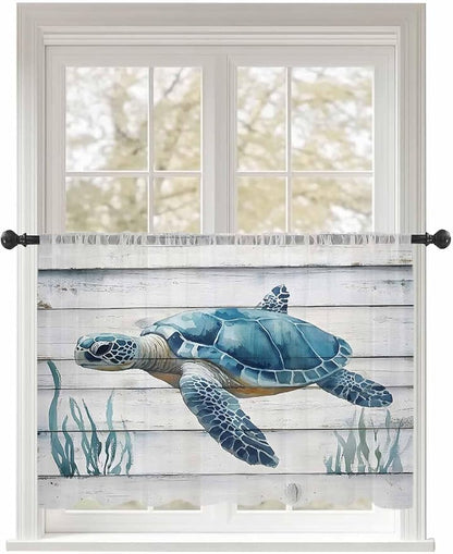 Sheer Curtains 54 Inch Length, Sea Turtle Blue Semi Sheer Curtains Light by Unknown
