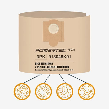 POWERTEC Shop Vacuum Bags 3PK for Fein 913048K01, 69908195016 Vacuum Bag - Image 5