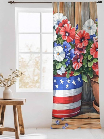 Sheer Curtains 108 Inches Long, Retro Independence Day Flag Wood Grain Privacy - Image 3