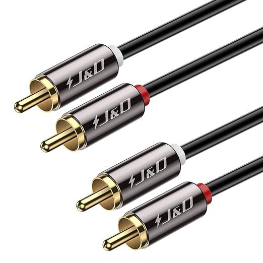 J&D 2 RCA M/M Stereo Audio Cable, Gold-Plated 2RCA Male to 2RCA Male Copper Shell Auxiliary Audio Cord for Home Theater HDTV Amplifiers Hi-Fi Systems Speakers, RCA Audio Cables, 3 Feet