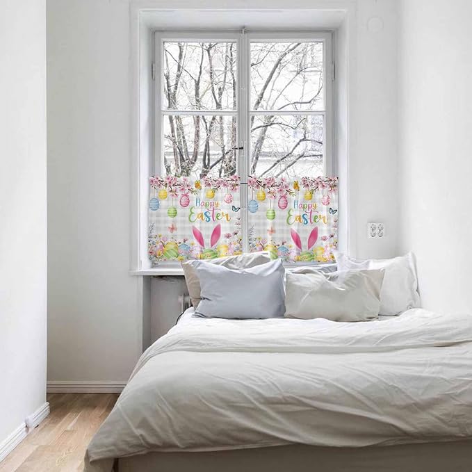 Happy Easter Half Window Curtain 36 Inches Long, Spring Watercolor Bunny Eggs - Image 5