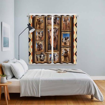 2 Panel Kitchen Cafe Curtains, Wildlife Camels Sunlight Filtering Nature Air - Image 4