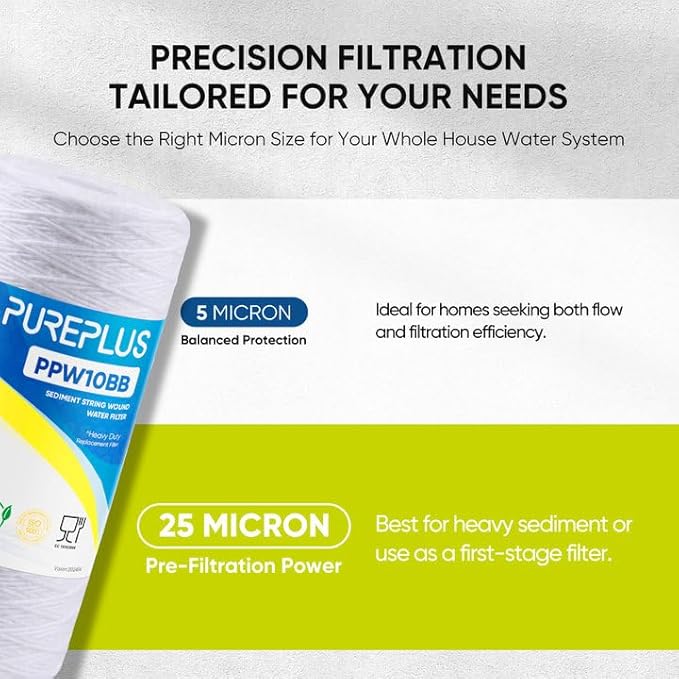PUREPLUS 25 Micron 10 x 4.5 Whole House String Wound Sediment Filter - Image 5