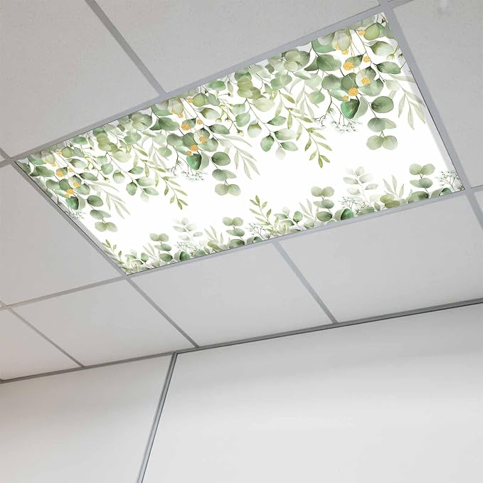 Fluorescent Light Covers for Ceiling Lights Sage Green Eucalyptus Leaves by Home+L6