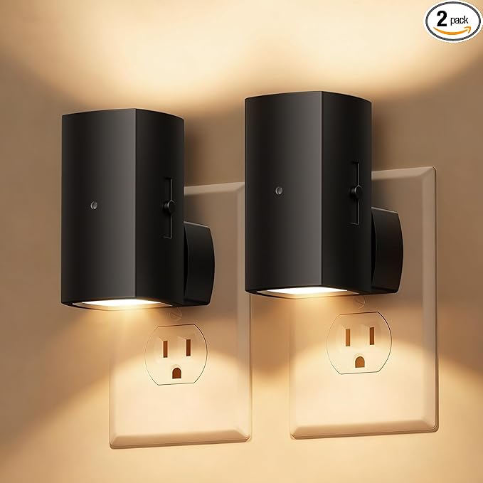 Brightown 2 Pack Night Lights Plug Into Wall, Modern Night Light with Rotating Plug, Dusk to Dawn Sensor, 0-100LM Stepless Dimming Nightlights, Home Decor for Hallway Bedroom Bathroom, Soft White
