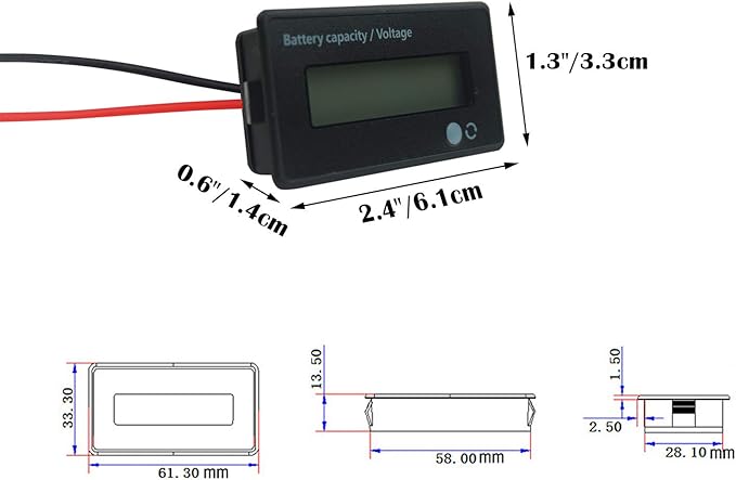 12V 24V 36V 48V Battery Meter, Battery Capacity Voltage Indicator, Lead-Acid&Lithium ion Battery Charge Discharge Monitor, for Motorcycle Car Truck Vehicle Marine Boat Golf Cart Club Car - Blue