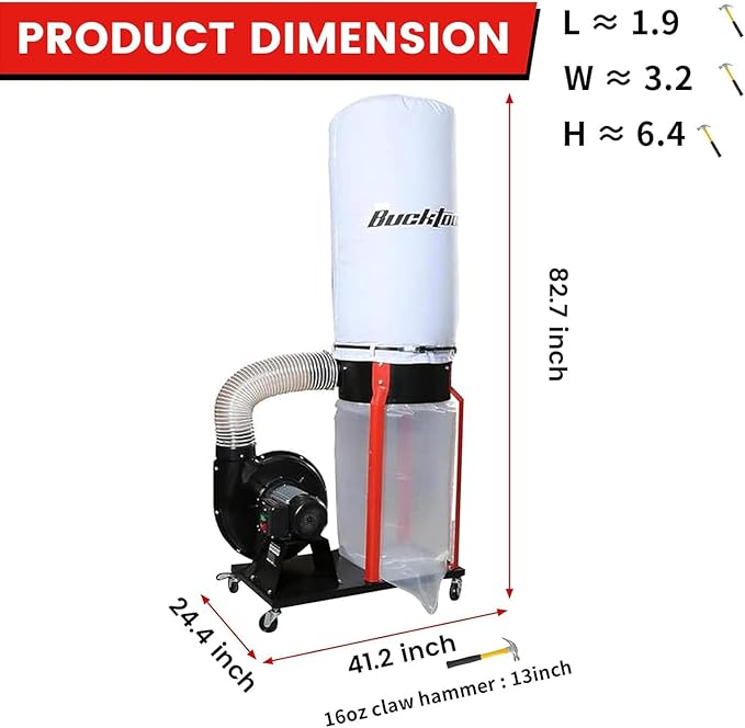 Bucktool 1.5HP Portable Dust Collector, 1100 CFM Workshop Dust Extraction - Image 2