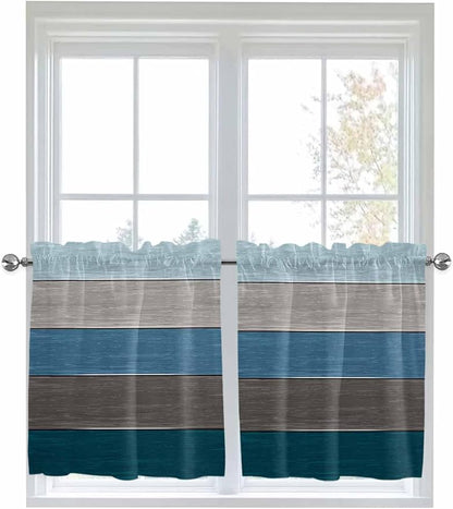 Retro Farm Blue Gray Wood Grain Window Valance Curtains, Rustic Wooden Plank - Image 6