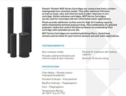 Pentair Pentek NCP-20BB Big Blue Carbon Water Filter, Whole House Non-Cellulose - Image 3