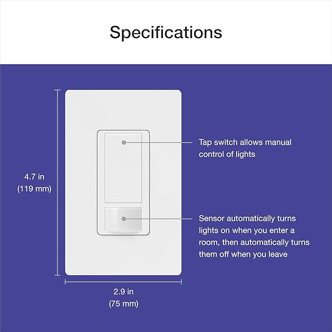 Lutron Maestro Motion Sensor Light Switch Indoor for Bathroom, Garage, Laundry Room, Any Bulbs, Occupancy Vacancy Sensor, Single-Pole, MS-OPS2-PD, Palladium