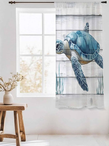 Sheer Curtains 72 Inches Long, Sea Turtle Blue Semi Sheer Curtains Light - Image 3