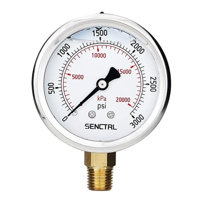 SENCTRL 3000 Psi Glycerin Liquid Filled Hydraulic Pressure Gauge, 2.5" Dial Size by senctrl