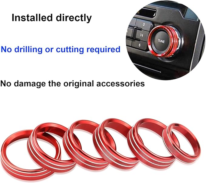 Knob Cover for F150 AC Climate Control Switch/Trailer/4WD/VOL/Tune Button Interior Center Console Trim Accessories Compatible with Ford F150 XLT 2016 2017 2018 2019 (Dark Red 6 Pcs)