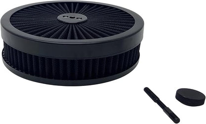 X-AVION Full Flow Round 9''X2'' Air Filter Assembly Kit Black Washable and - Image 2