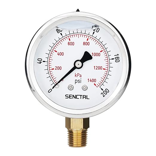 SENCTRL 0-200 Psi Glycerin Liquid Filled Pressure Gauge, 2.5" Dial Size by senctrl