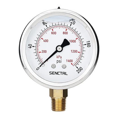SENCTRL 0-200 Psi Glycerin Liquid Filled Pressure Gauge, 2.5" Dial Size by senctrl