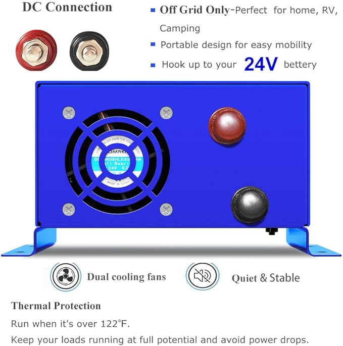 XYZ INVT 800 Watt Pure Sine Wave Inverter 24V DC to 110V 120V AC, 800W Power Invert Surge 1600W Power Converter for Solar System. (800W 24V 120V)
