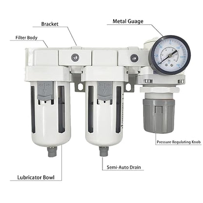 XingNEeng 1/2" NPT Compressed Air Filter Regulator Lubricator Combo, Water/Oil - Image 2
