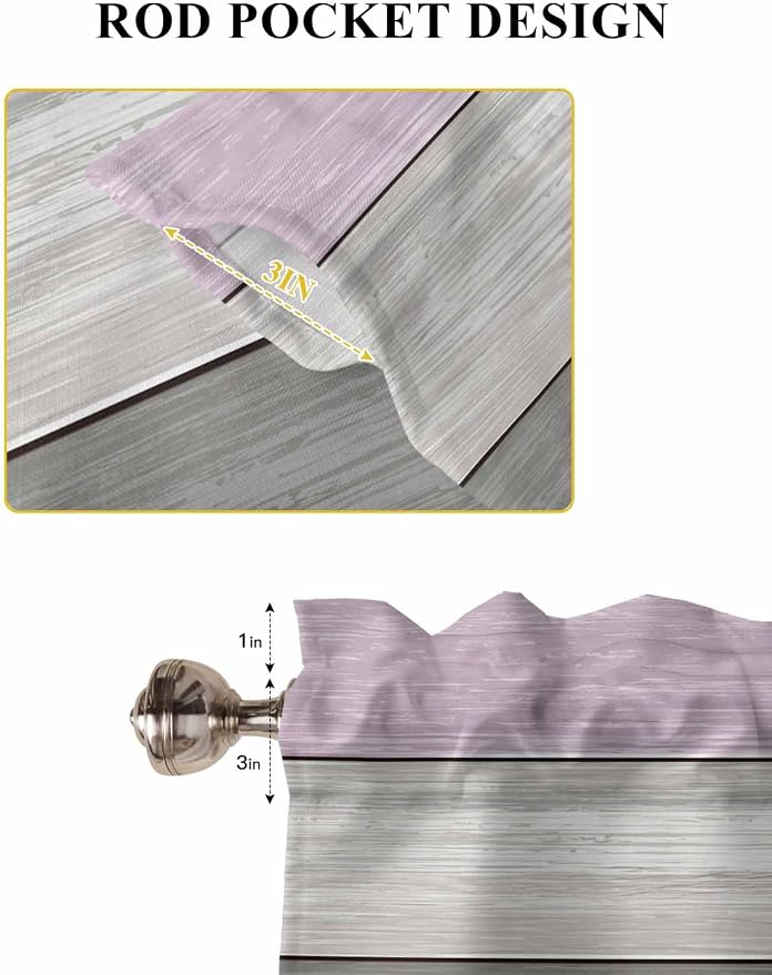Country Wood Board Gray Purple Window Valance Curtains, Farmhouse Gradient - Image 5