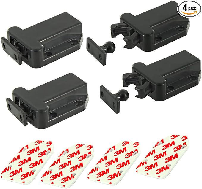 Cabinets Push Latch Cabinet & Furniture Door Catches Cabinet Latch Rebound Self-Locking Device Kitchen Closet Closing Door Catch Closer（4 Pack Black）