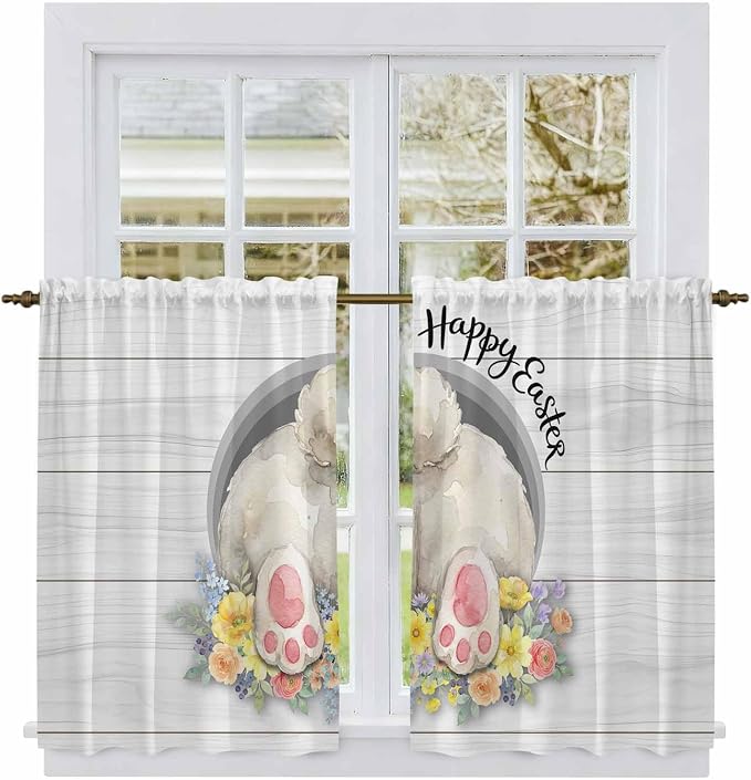 Easter Bunny Kitchen Tier Curtains 45 Inch Long 2 Panel Set, Rod Pocket Short - Image 2