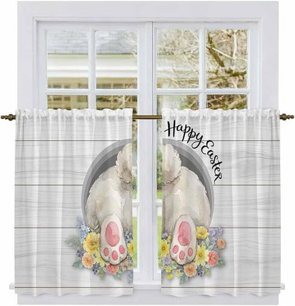 Easter Bunny Kitchen Tier Curtains 45 Inch Long 2 Panel Set, Rod Pocket Short - Image 2