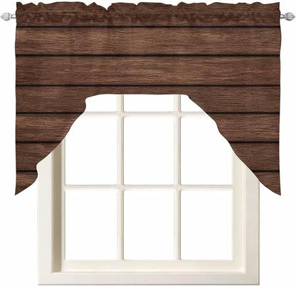 Brown Wooden Board Swag Kitchen Curtains Valance and Tier Set, Vintage Wood by Unknown