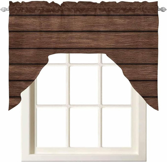 Brown Wooden Board Swag Kitchen Curtains Valance and Tier Set, Vintage Wood by Unknown