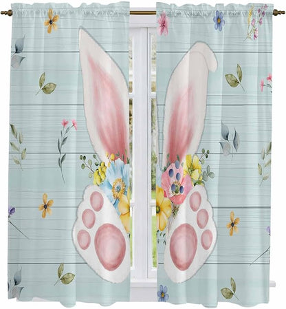 Easter Window Curtains 63 Inch Long 2 Panel Set, Rod Pocket Bedroom Curtains & - Image 2