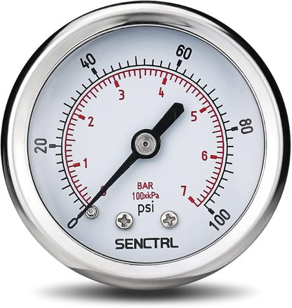 SENCTRL 0-100 Psi Pressure Gauge, 1/4 NPT Back Mount, Waterproof, Stainless by senctrl