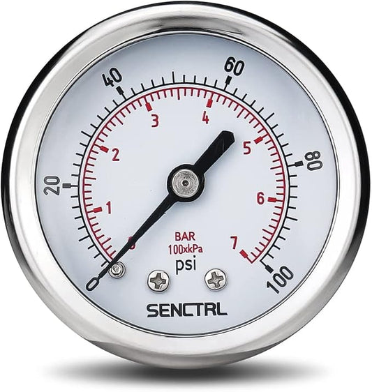 SENCTRL 0-100 Psi Pressure Gauge, 1/4 NPT Back Mount, Waterproof, Stainless by senctrl