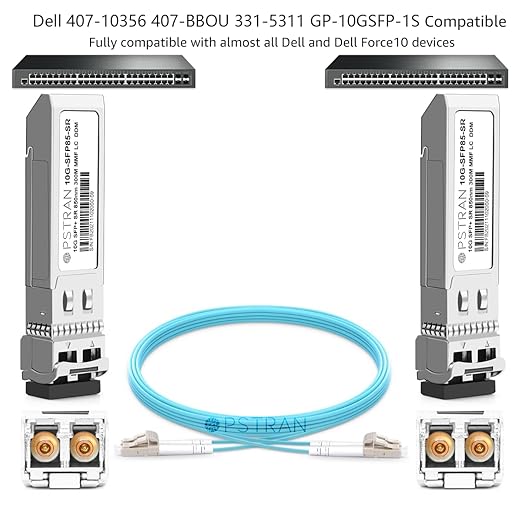 OPSTRAN 10GBASE-SR SFP+ Optical Transceiver Module Compatible with Dell 407-10356 407-BBOU 331-5311 Dell Force10 GP-10GSFP-1S 10Gbps 850nm 300m DDM Duplex LC MMF 10 Pack