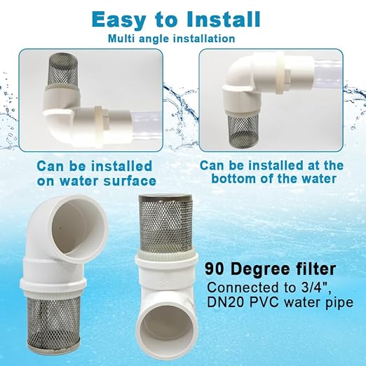 DN20 inch stainless steel filter cover connected to 90 degree elbow 3/4" PVC - Image 5
